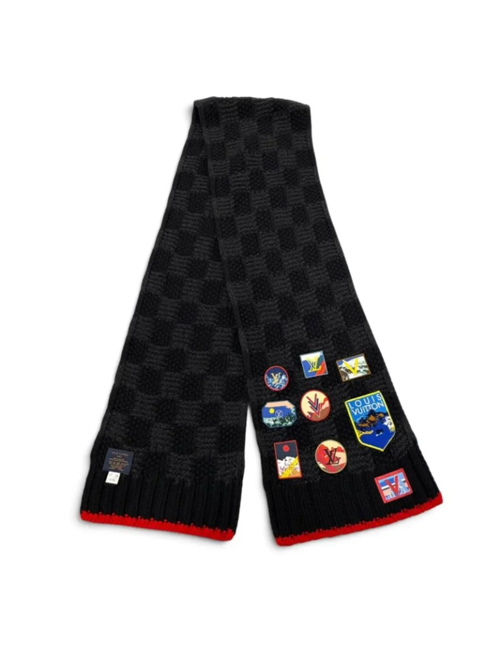 Louis Vuitton Echarpe Helsinki Alps Cashmere Cowhide Leather Patch Scarf Black